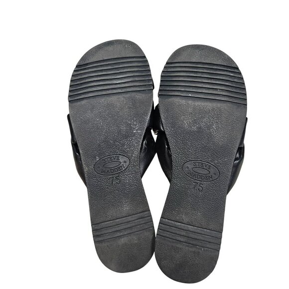 Steve Madden Womens Black Slip-On Knotted Puffy Flat Sandals Sz 7.5 Neutral Boho - Picture 6 of 8